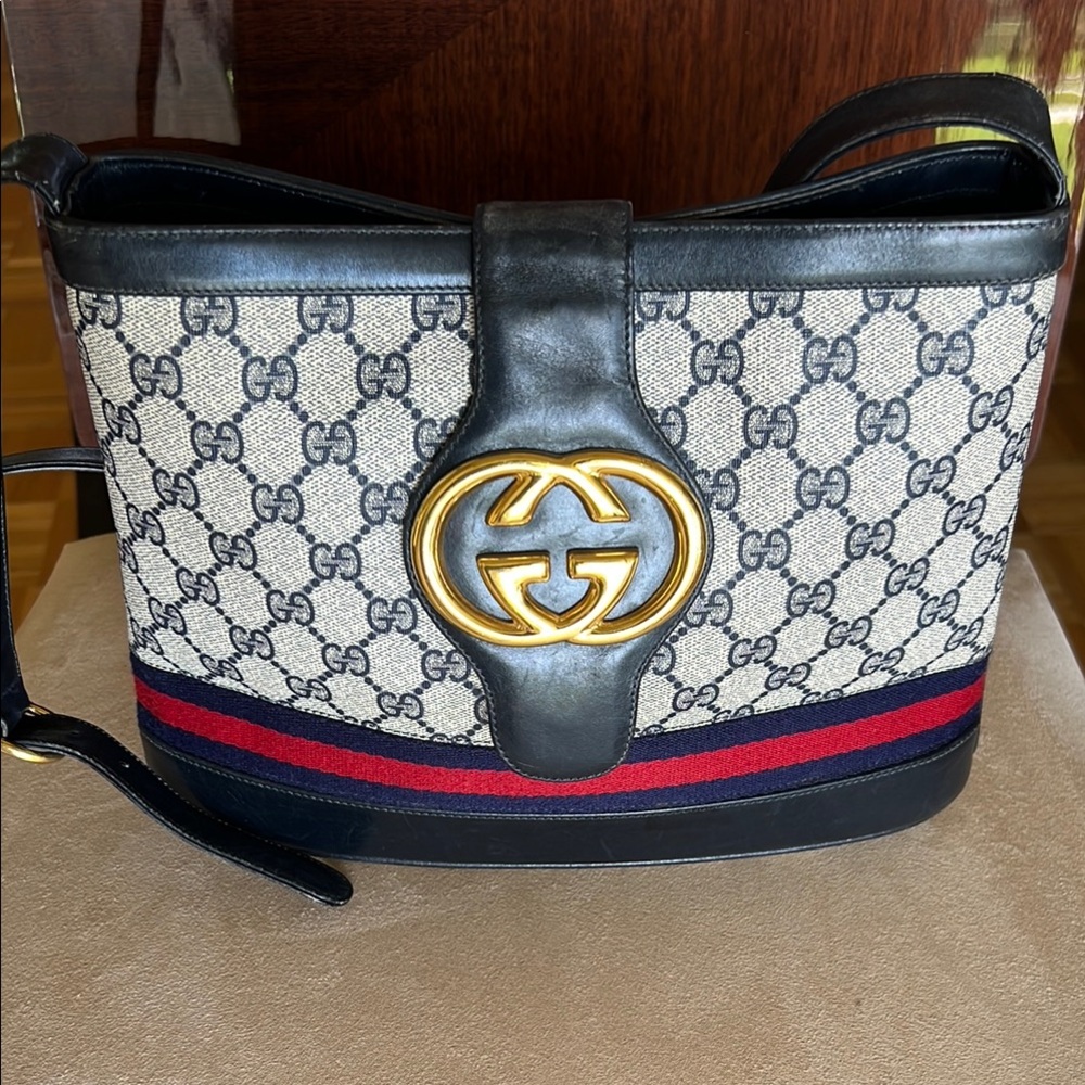 Gucci Monogram Canvas and Leather Shoulder Bag